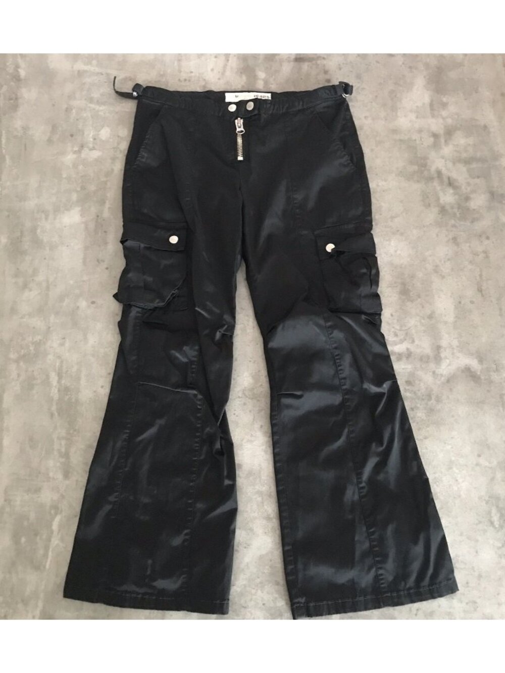 Y2K Younique Pants 5 Black Cargo Low Rise Flare Cyber Grunge Hip Hop Rave Goth